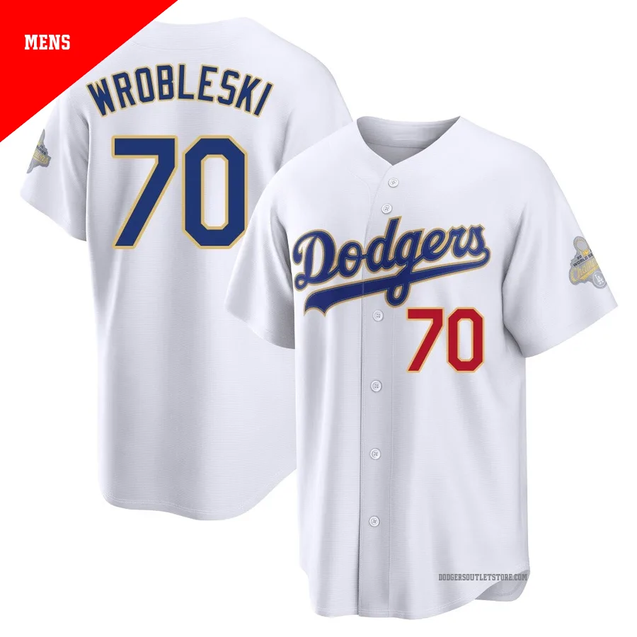 Los Angeles Dodgers ＃70 Justin Wrobleski Men's Gold Limited White 2026 Collection Stadium Jersey
