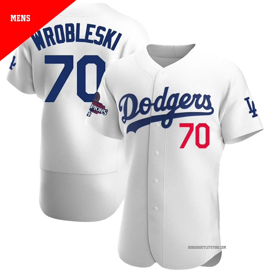 Los Angeles Dodgers ＃70 Justin Wrobleski Men's White Authentic Home Official 2024 World Series Champions Jersey