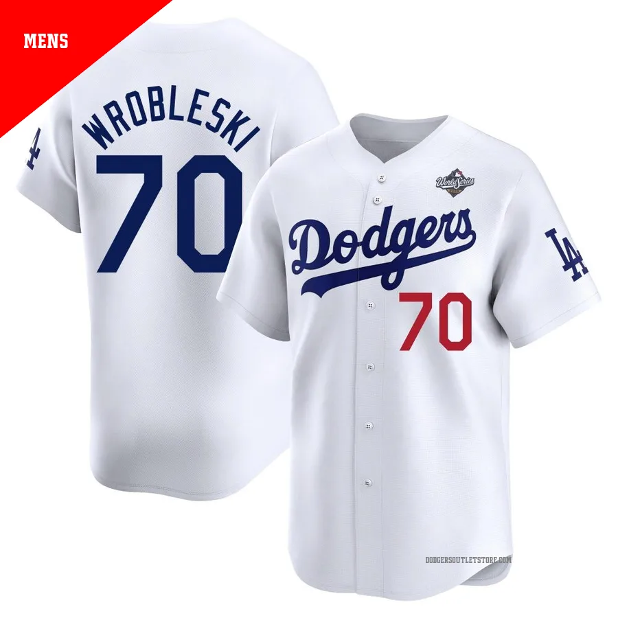 Los Angeles Dodgers ＃70 Justin Wrobleski Men's White Limited Home 2025 World Series Jersey
