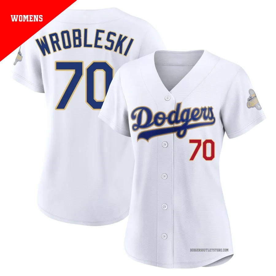 Los Angeles Dodgers ＃70 Justin Wrobleski Women's Gold Limited White 2026 Collection Stadium Jersey