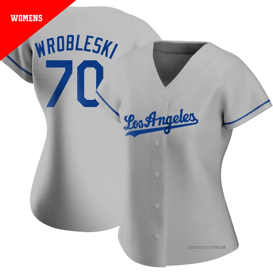 Los Angeles Dodgers ＃70 Justin Wrobleski Women's Gray Replica Road Jersey