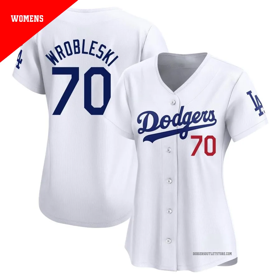Los Angeles Dodgers ＃70 Justin Wrobleski Women's White Limited Home Jersey