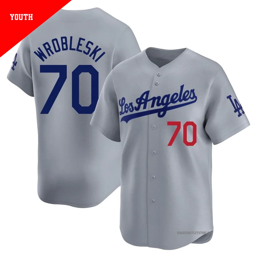 Los Angeles Dodgers ＃70 Justin Wrobleski Youth Gray Limited Away Jersey