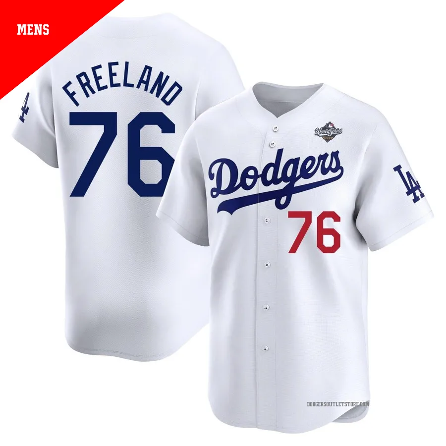 Los Angeles Dodgers ＃76 Alex Freeland Men's White Limited Home 2025 World Series Jersey