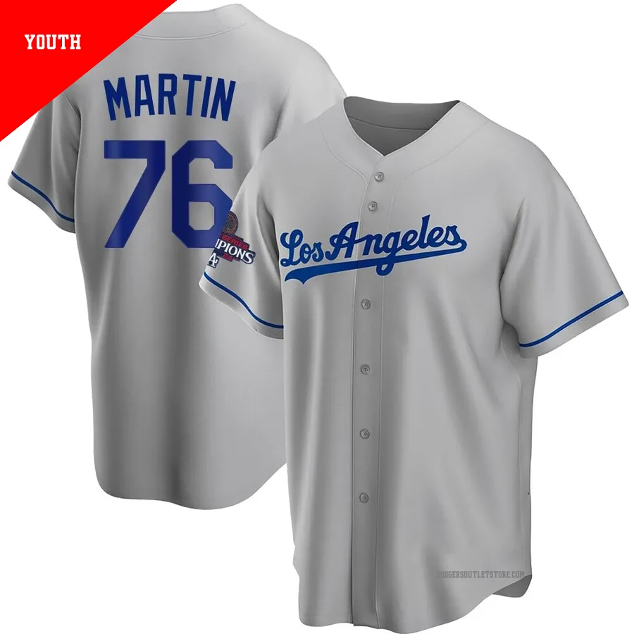 Los Angeles Dodgers ＃76 J.D. Martin Youth Gray Replica Road 2024 World Series Champions Jersey