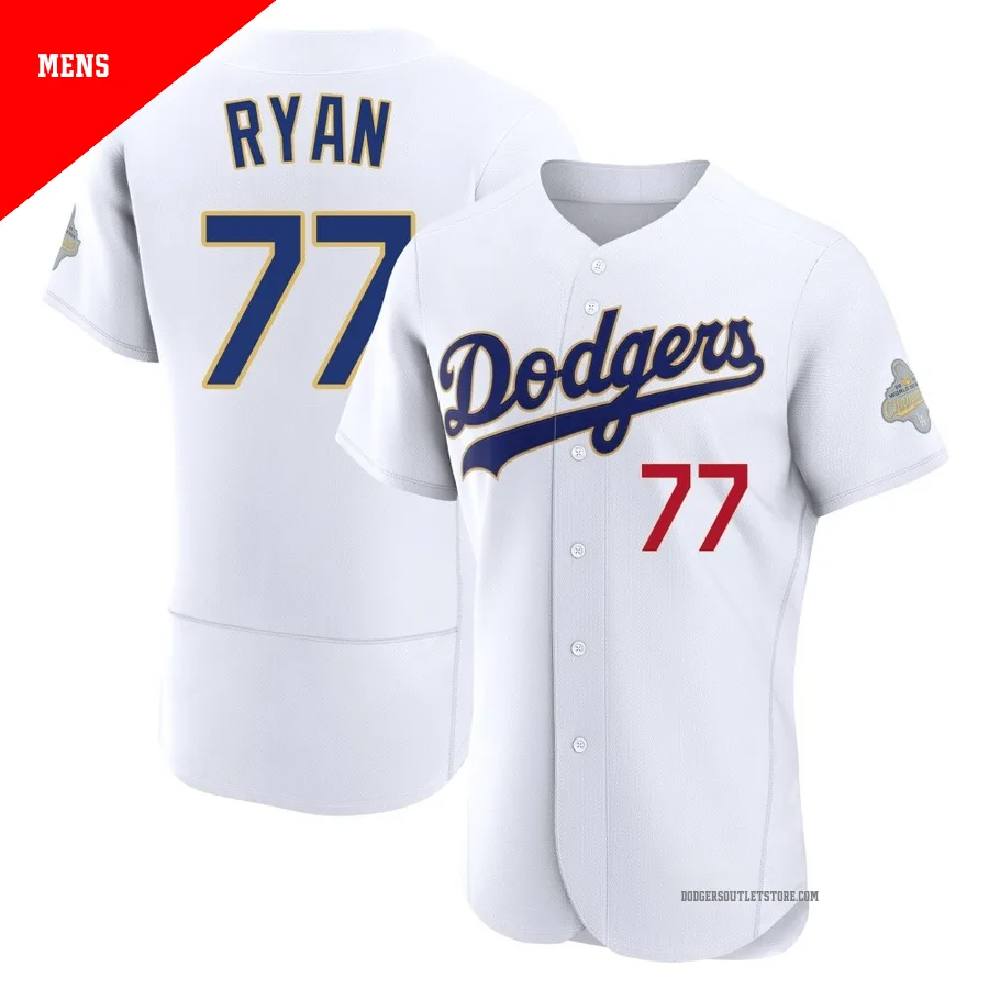 Los Angeles Dodgers ＃77 River Ryan Men's Gold Authentic White 2026 Collection Jersey