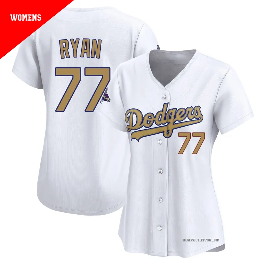 Los Angeles Dodgers ＃77 River Ryan Women's Gold Limited White 2025 Collection Jersey