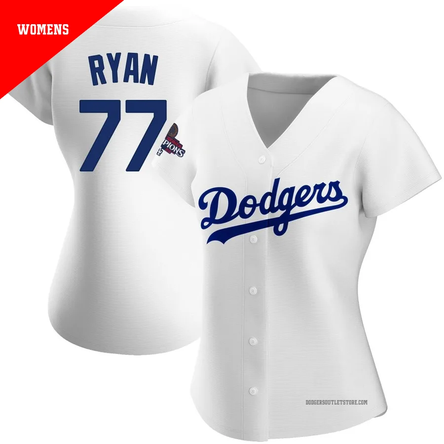 Los Angeles Dodgers ＃77 River Ryan Women's White Replica Home 2024 World Series Champions Jersey