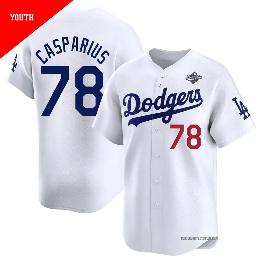 Los Angeles Dodgers ＃78 Ben Casparius Youth White Limited Home 2025 World Series Jersey