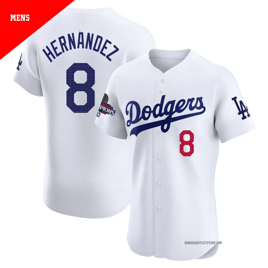 Los Angeles Dodgers ＃8 Enrique Hernandez Men's White Elite Home World Series Champions Jersey
