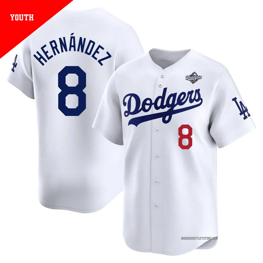 Los Angeles Dodgers ＃8 Enrique Hernandez Youth White Limited Home 2025 World Series Jersey
