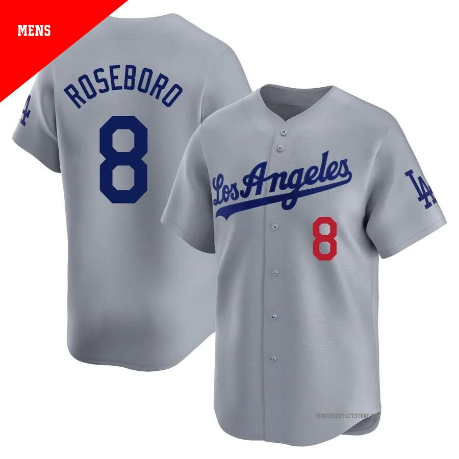 Los Angeles Dodgers ＃8 John Roseboro Men's Gray Limited Away Jersey