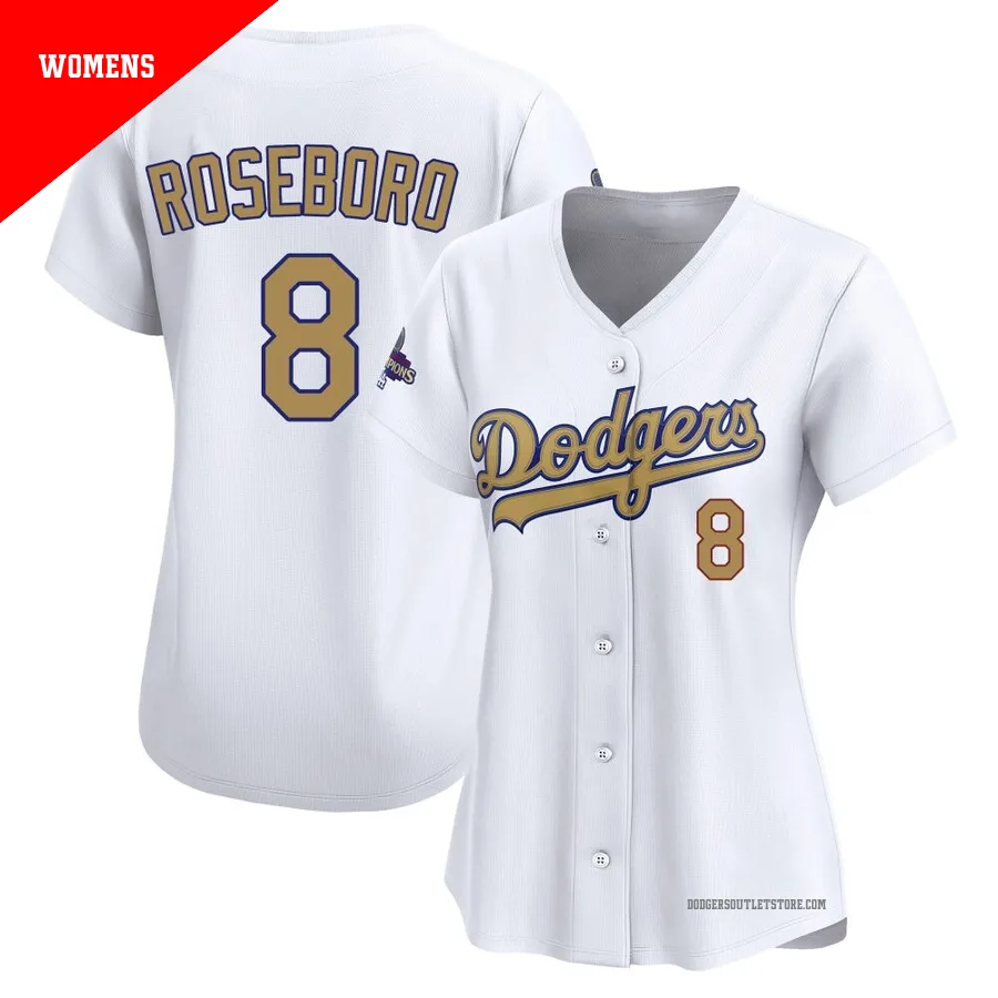 Los Angeles Dodgers ＃8 John Roseboro Women's Gold Limited White 2025 Collection Jersey
