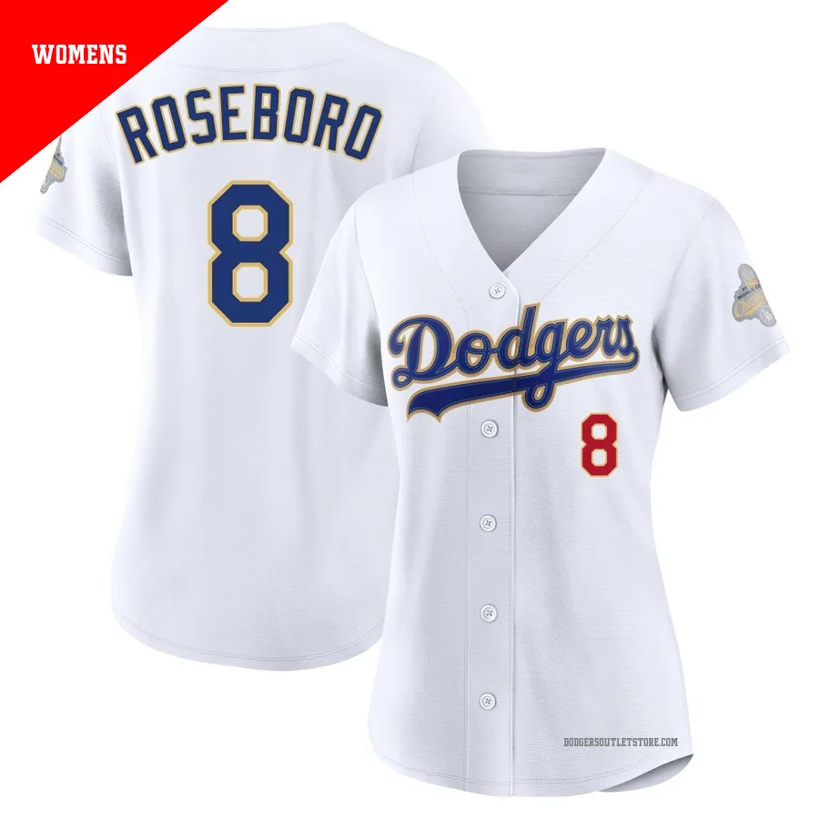 Los Angeles Dodgers ＃8 John Roseboro Women's Gold Limited White 2026 Collection Stadium Jersey