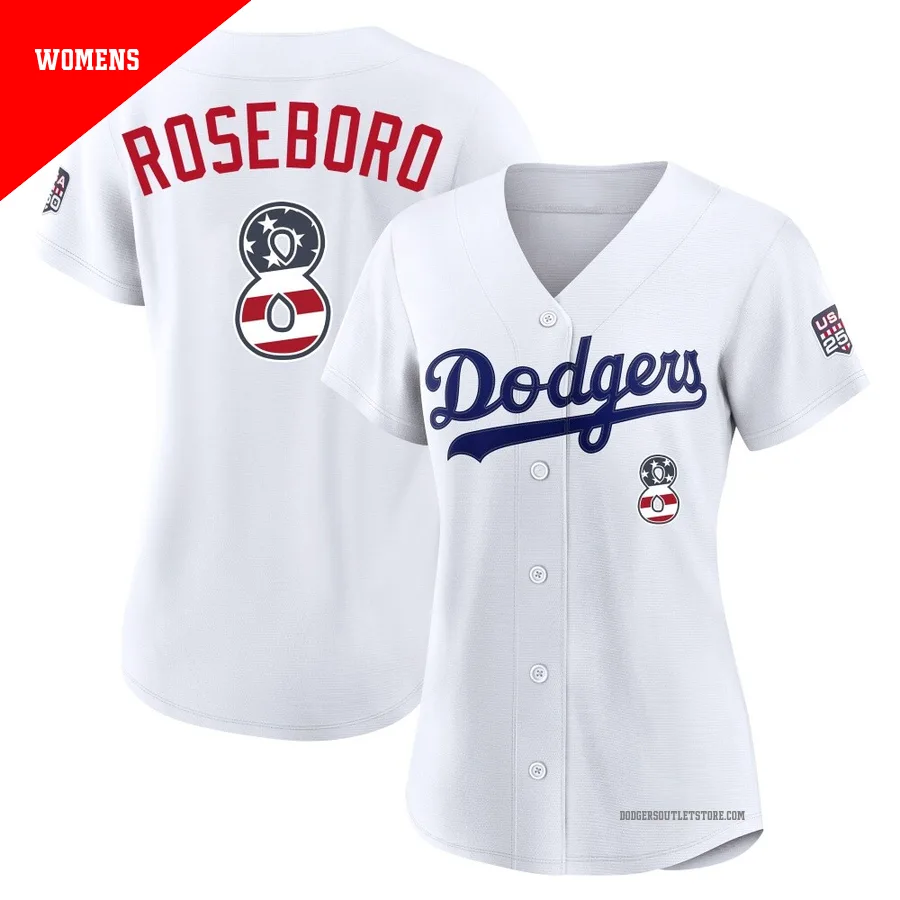 Los Angeles Dodgers ＃8 John Roseboro Women's White Limited USA 250 Fourth Of July Home Stadium Jersey