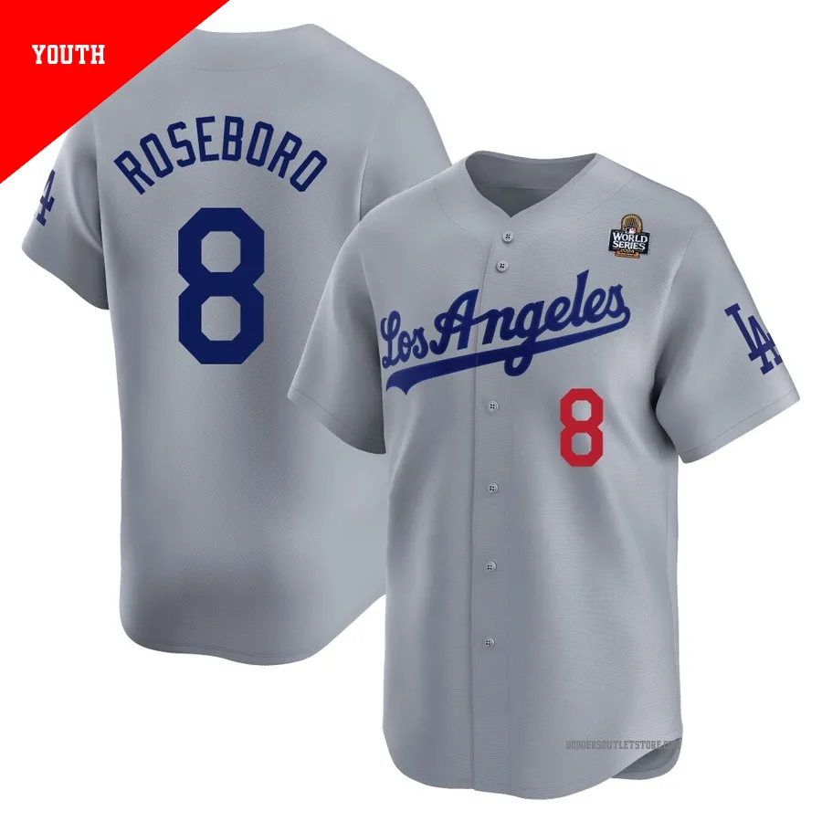 Los Angeles Dodgers ＃8 John Roseboro Youth Gray Limited Away 2024 World Series Jersey
