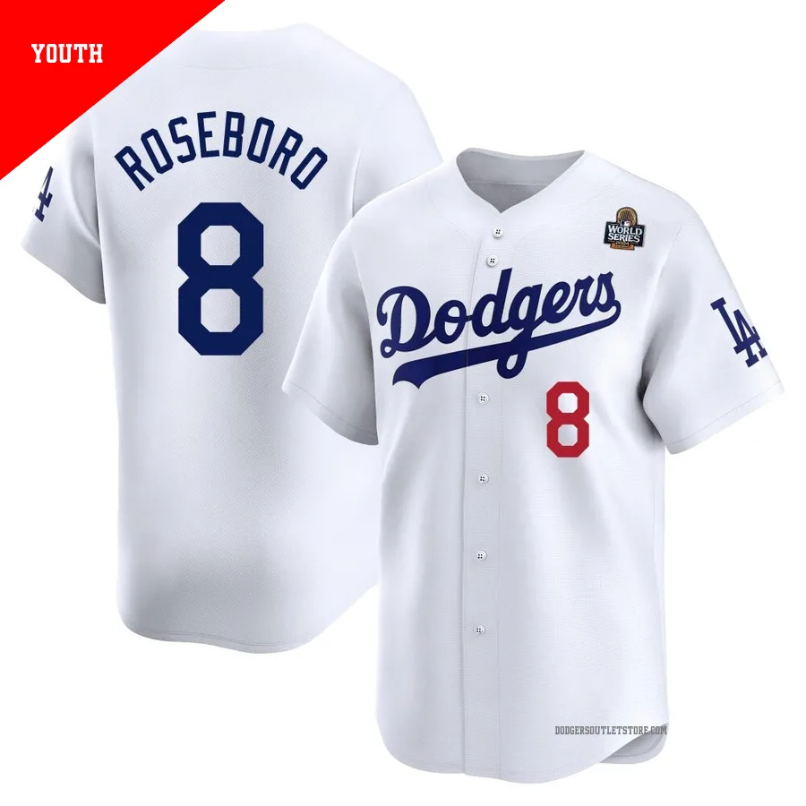 Los Angeles Dodgers ＃8 John Roseboro Youth White Limited Home 2024 World Series Jersey