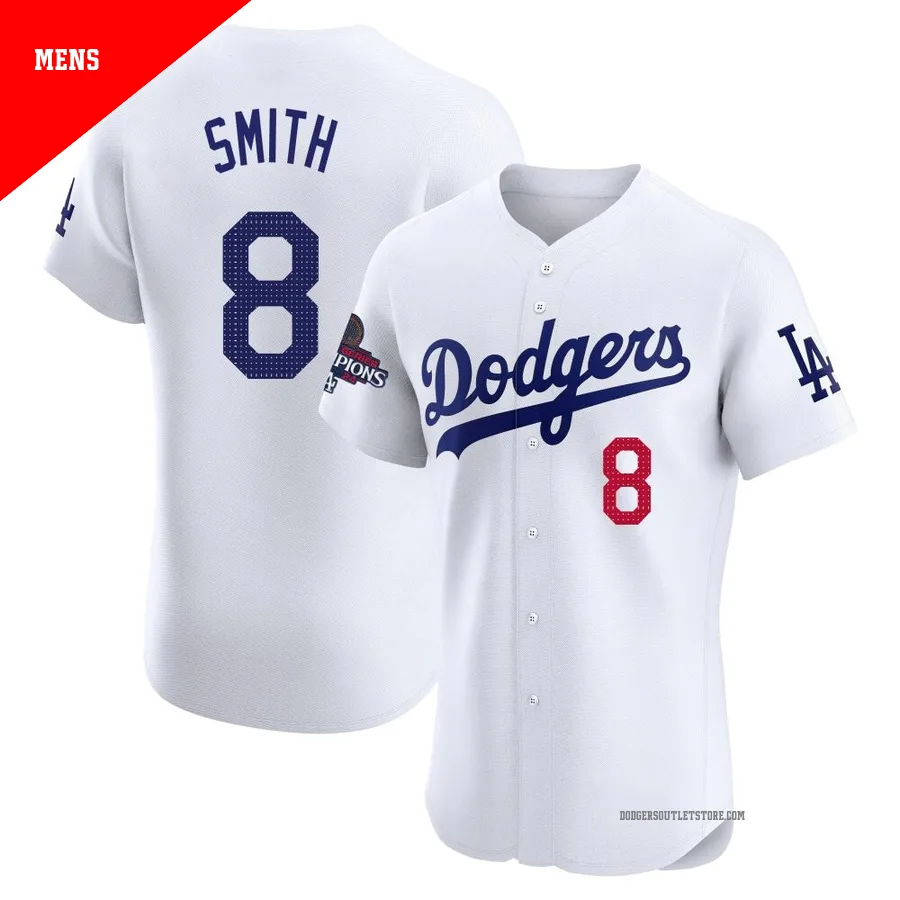 Los Angeles Dodgers ＃8 Reggie Smith Men's White Elite Home World Series Champions Jersey