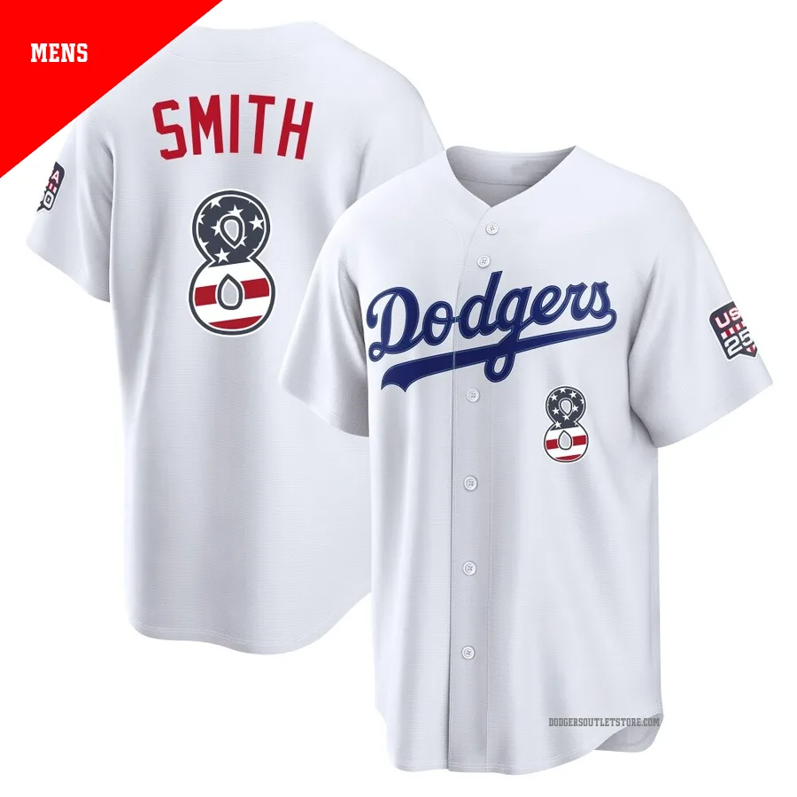 Los Angeles Dodgers ＃8 Reggie Smith Men's White Limited USA 250 Fourth Of July Home Stadium Jersey