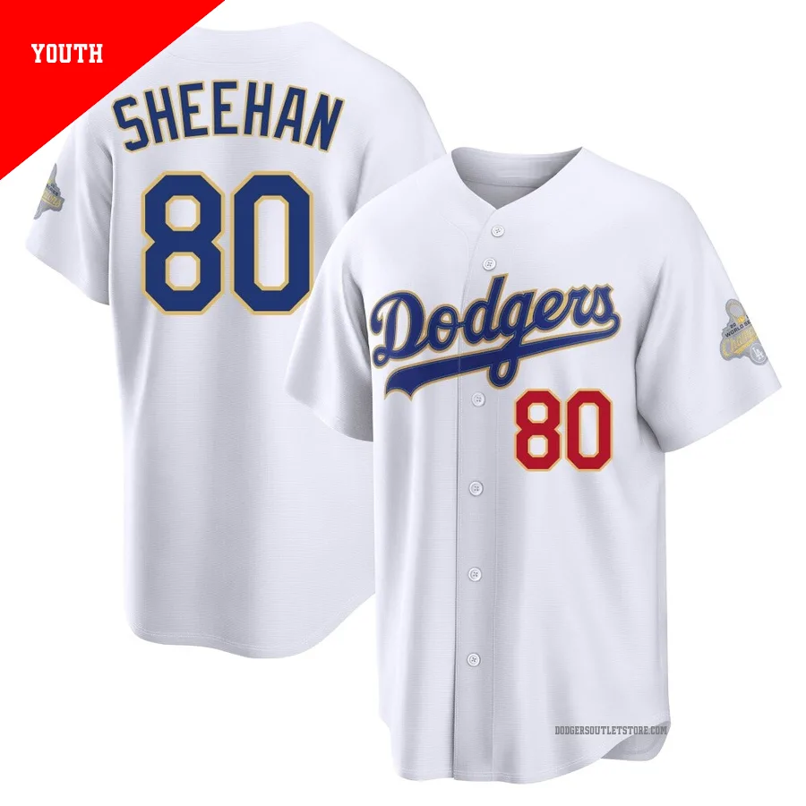 Los Angeles Dodgers ＃80 Emmet Sheehan Youth Gold Limited White 2026 Collection Stadium Jersey
