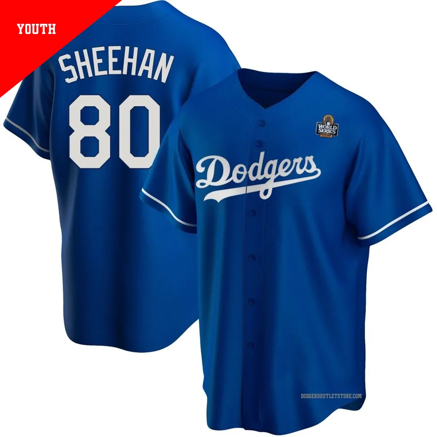 Los Angeles Dodgers ＃80 Emmet Sheehan Youth Royal Replica Alternate 2024 World Series Jersey