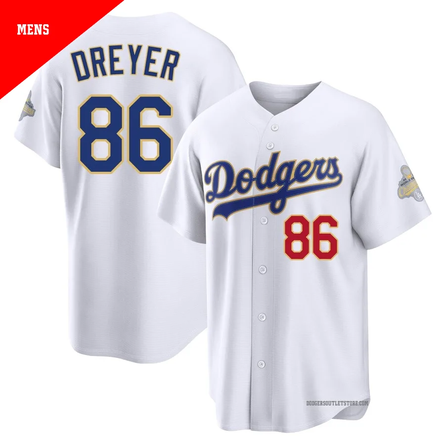 Los Angeles Dodgers ＃86 Jack Dreyer Men's Gold Limited White 2026 Collection Stadium Jersey