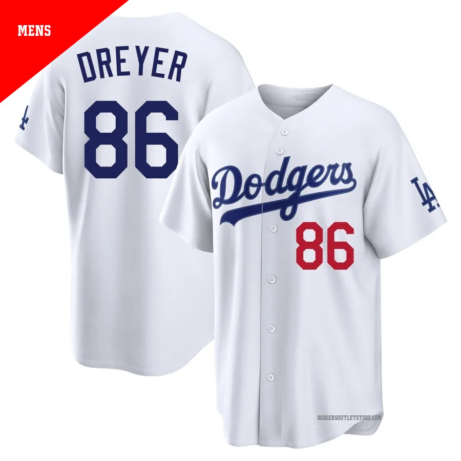 Los Angeles Dodgers ＃86 Jack Dreyer Men's White Limited Home Stadium Jersey