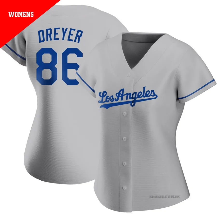 Los Angeles Dodgers ＃86 Jack Dreyer Women's Gray Authentic Road Jersey