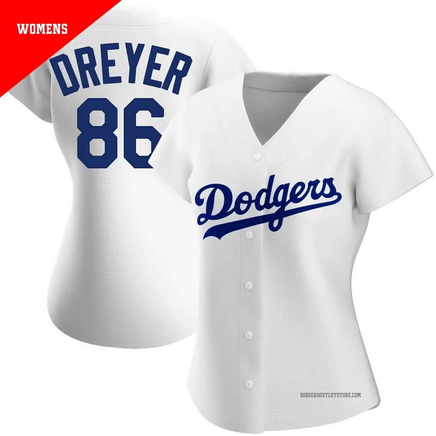 Los Angeles Dodgers ＃86 Jack Dreyer Women's White Authentic Home Jersey