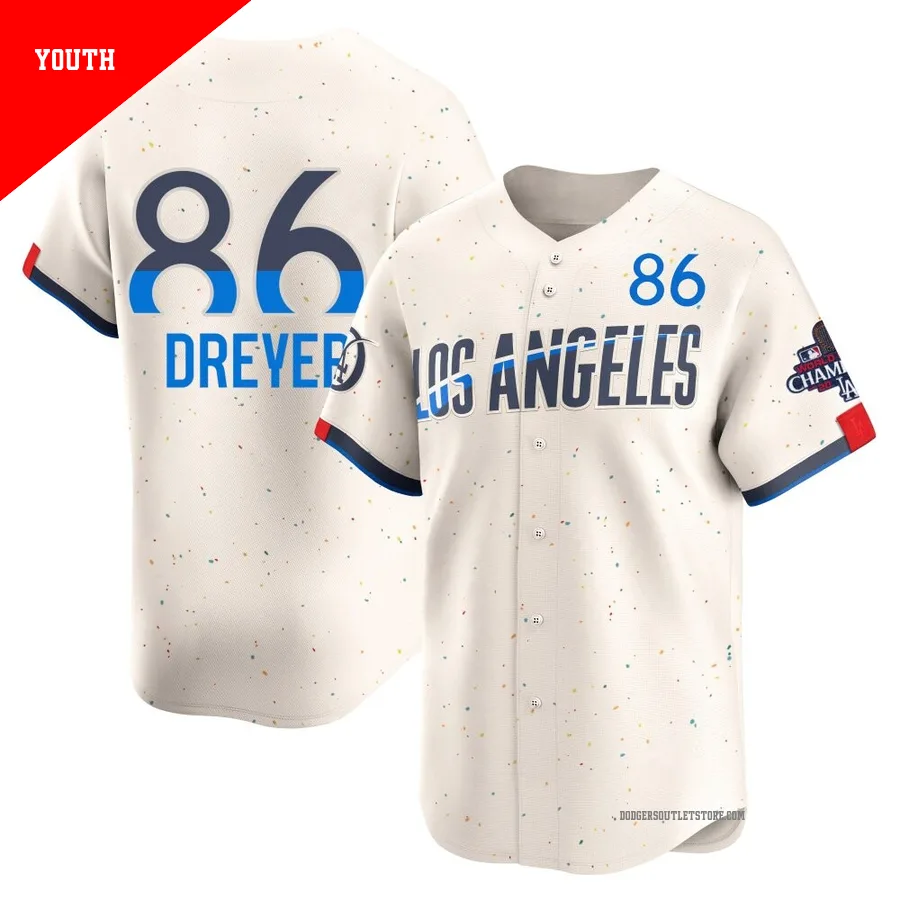 Los Angeles Dodgers ＃86 Jack Dreyer Youth Cream Limited 2024 City Connect World Series Champions Jersey