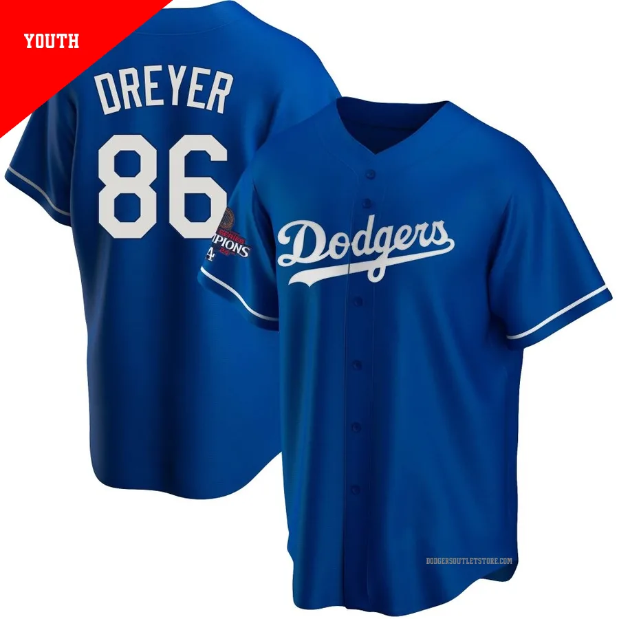 Los Angeles Dodgers ＃86 Jack Dreyer Youth Royal Replica Alternate 2024 World Series Champions Jersey