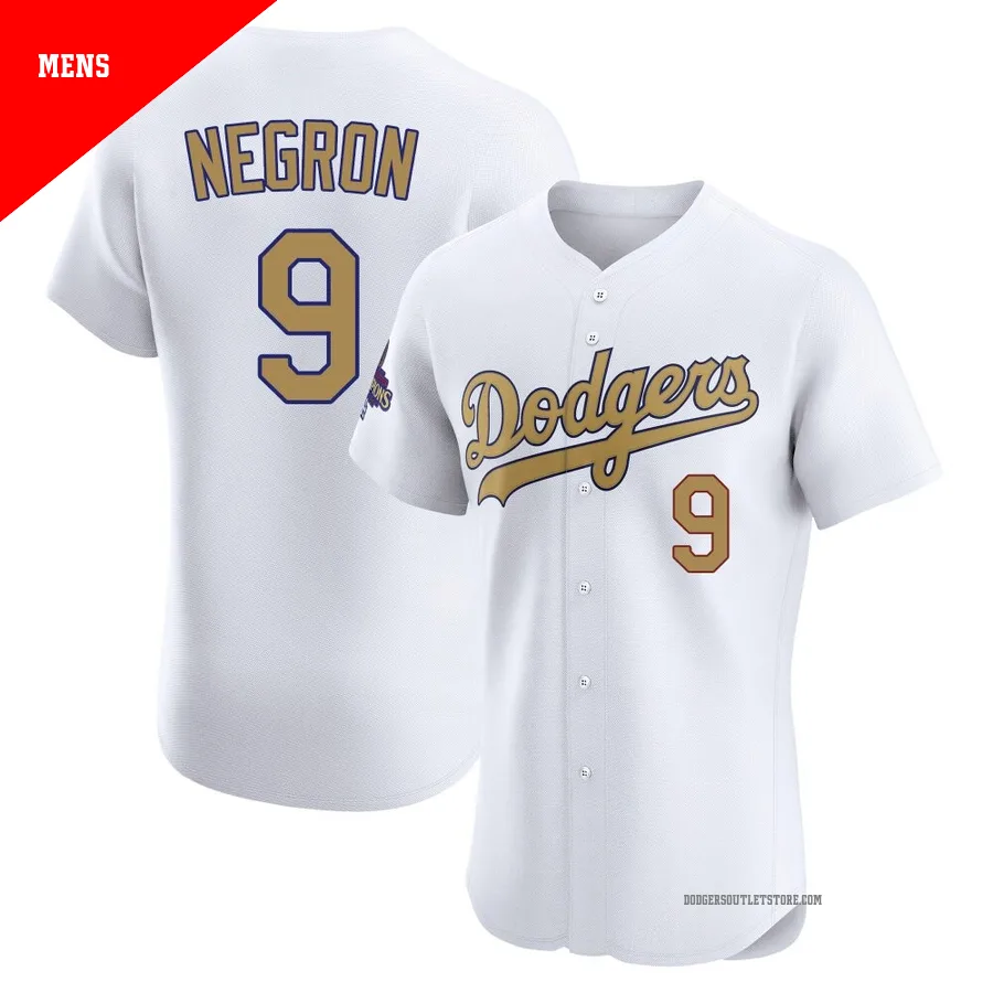 Los Angeles Dodgers ＃9 Kristopher Negron Men's Gold Elite White 2025 Collection Jersey