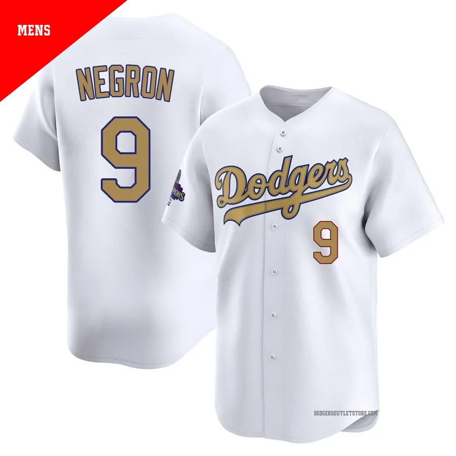 Los Angeles Dodgers ＃9 Kristopher Negron Men's Gold Limited White 2025 Collection Jersey