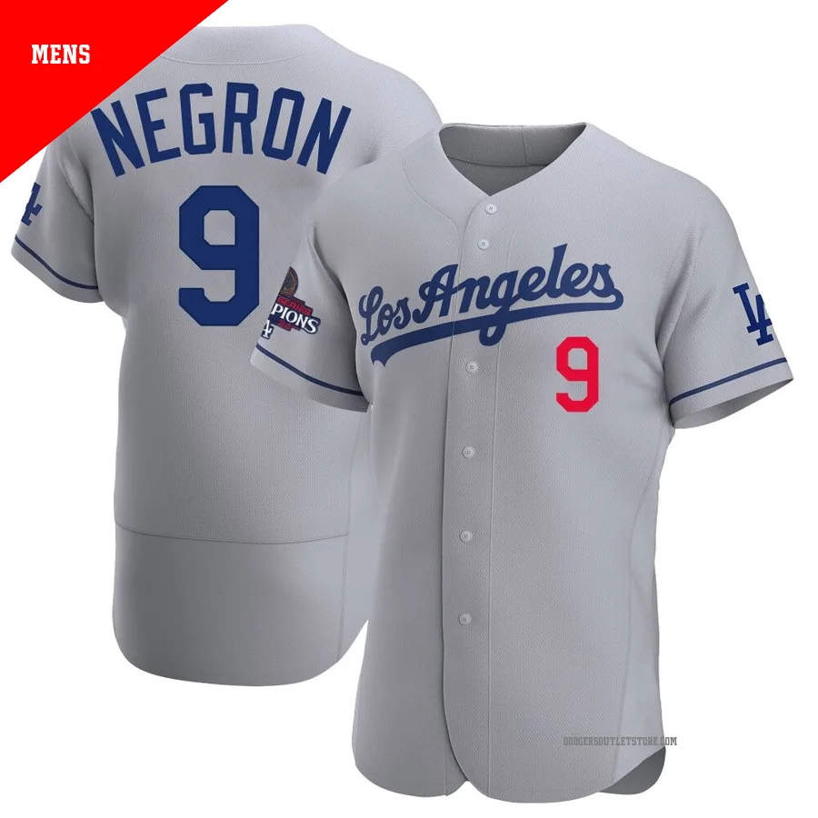 Los Angeles Dodgers ＃9 Kristopher Negron Men's Gray Authentic Away Official 2024 World Series Champions Jersey