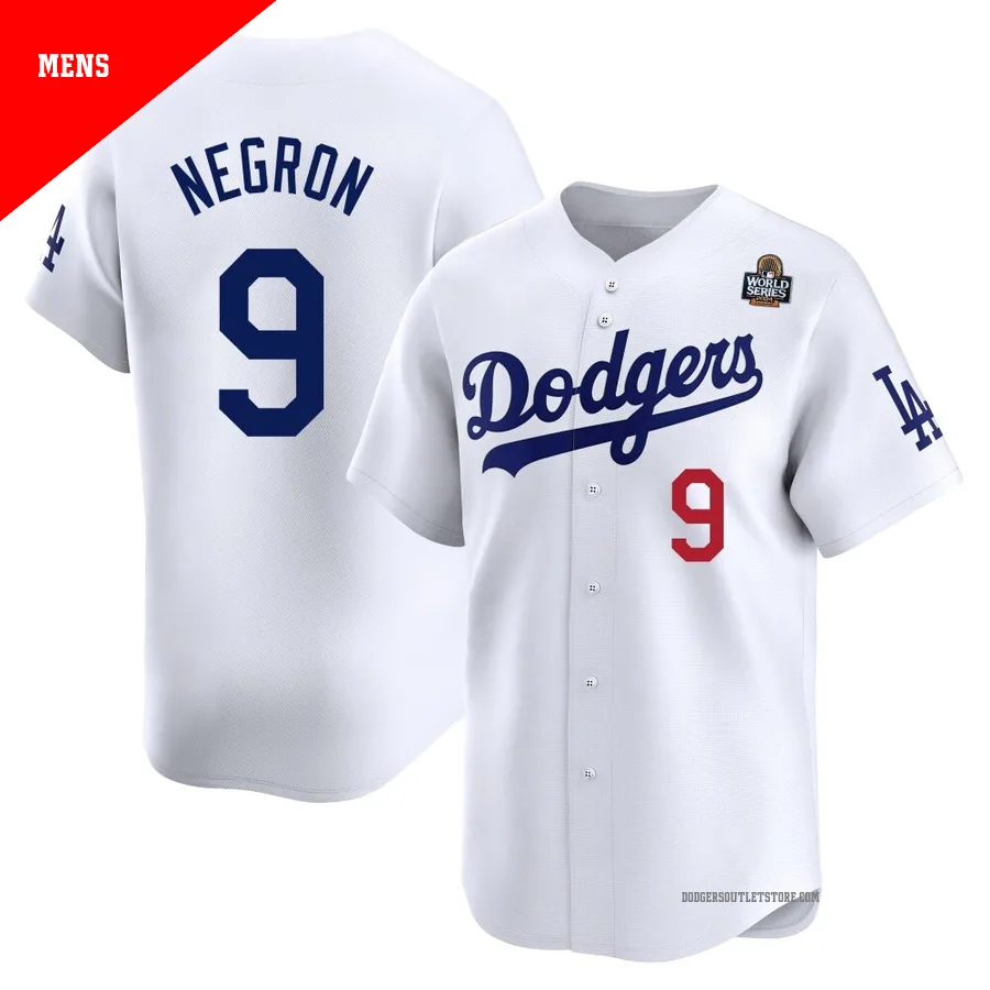 Los Angeles Dodgers ＃9 Kristopher Negron Men's White Limited Home 2024 World Series Jersey