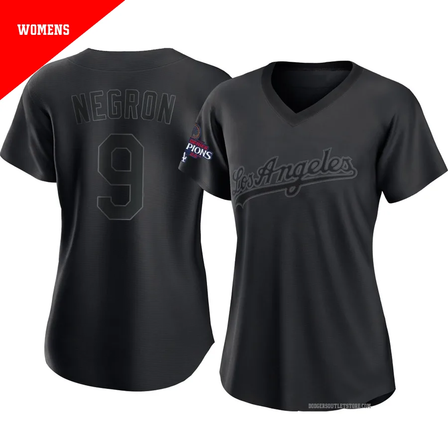 Los Angeles Dodgers ＃9 Kristopher Negron Women's Black Authentic Pitch Fashion 2024 World Series Champions Jersey
