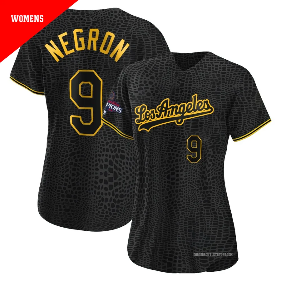 Los Angeles Dodgers ＃9 Kristopher Negron Women's Black Authentic Snake Skin City 2024 World Series Champions Jersey