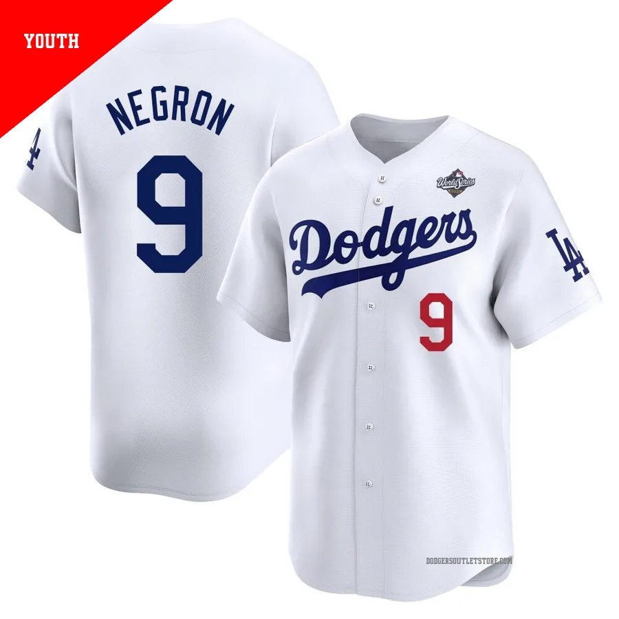 Los Angeles Dodgers ＃9 Kristopher Negron Youth White Limited Home 2025 World Series Jersey