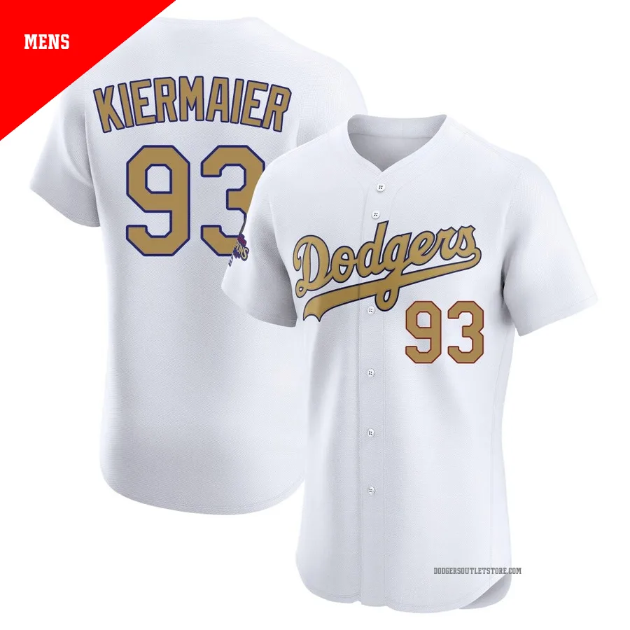 Los Angeles Dodgers ＃93 Kevin Kiermaier Men's Gold Elite White 2025 Collection Jersey