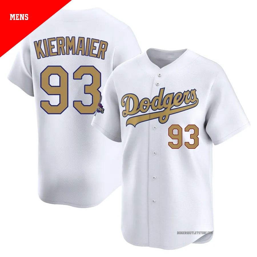 Los Angeles Dodgers ＃93 Kevin Kiermaier Men's Gold Limited White 2025 Collection Jersey