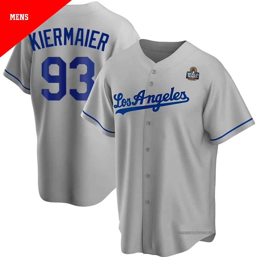 Los Angeles Dodgers ＃93 Kevin Kiermaier Men's Gray Replica Road 2024 World Series Jersey