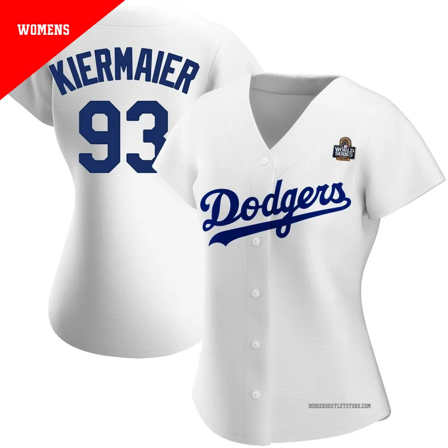 Los Angeles Dodgers ＃93 Kevin Kiermaier Women's White Authentic Home 2024 World Series Jersey
