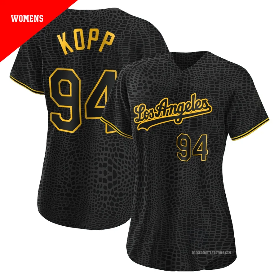 Los Angeles Dodgers ＃94 Ronan Kopp Women's Black Replica Snake Skin City Jersey