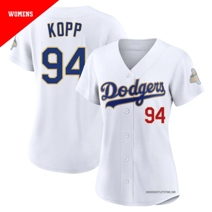 Los Angeles Dodgers ＃94 Ronan Kopp Women's Gold Limited White 2026 Collection Stadium Jersey
