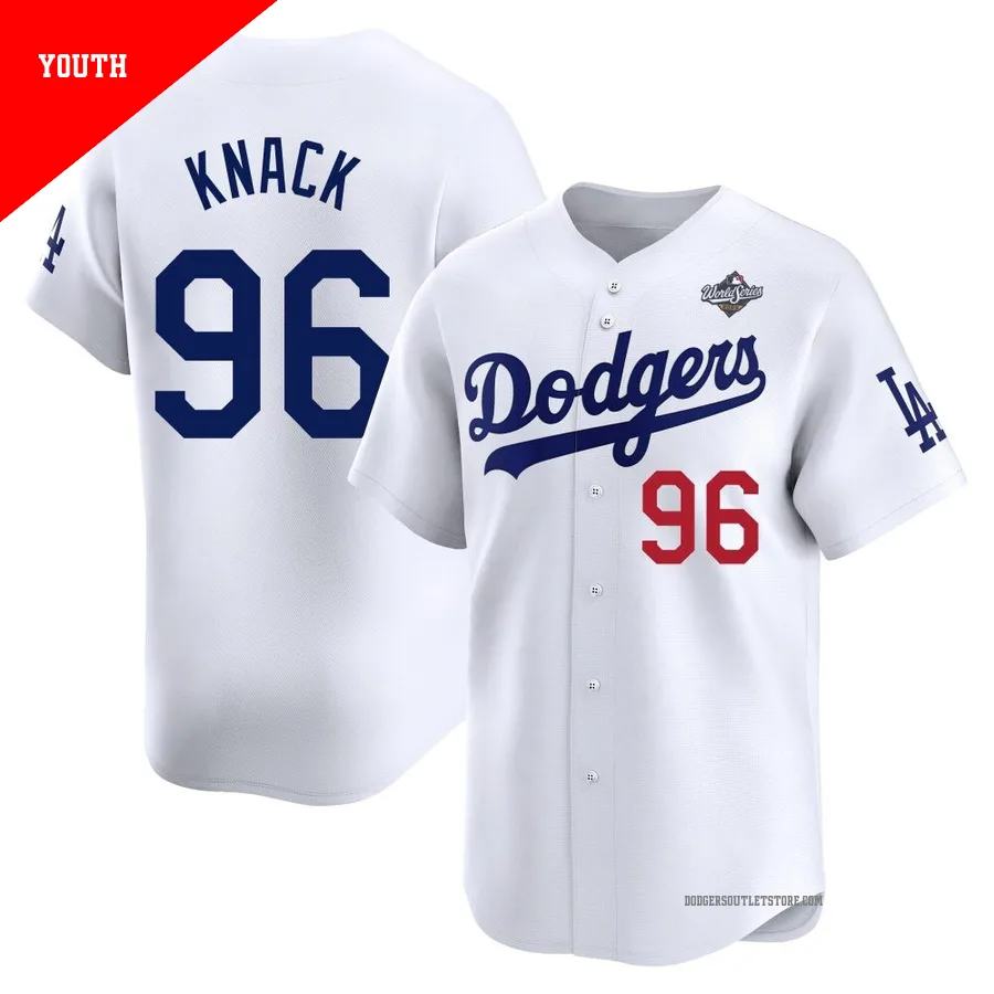 Los Angeles Dodgers ＃96 Landon Knack Youth White Limited Home 2025 World Series Jersey